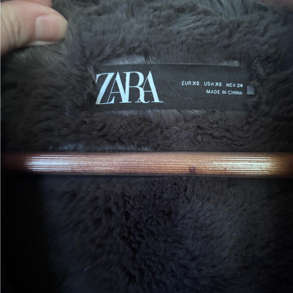 Zara Black Jacket with Dark Gray Faux Shearling Trim - Picture 3 of 6